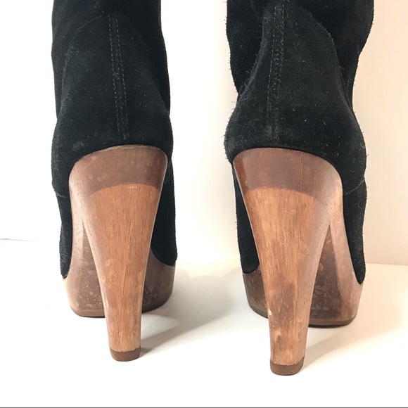 KORS Tall Black Suede Genuine Wood Platform Boots - Picture 5 of 15